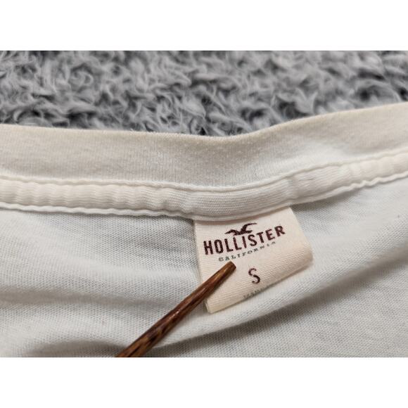 Hollister Shirt Women Small White Embroidered Casual Summer Minimalist Normcore - Picture 2 of 6